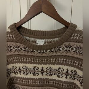 Aspen Wool Blend Crewneck Sweater. Brown and Cream